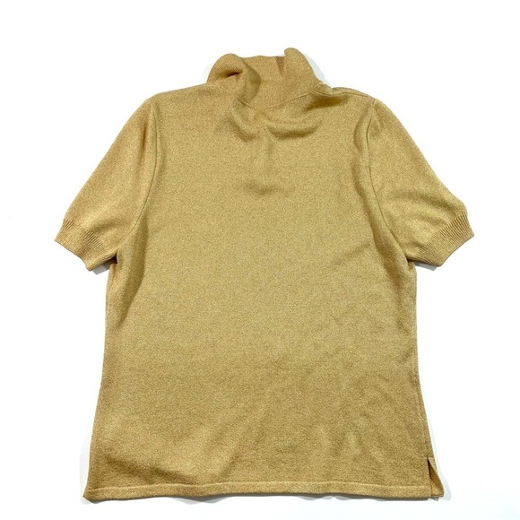 St John Santana Knit Collared Sweater Short Sleeve Gold Metallic - Picture 2 of 7
